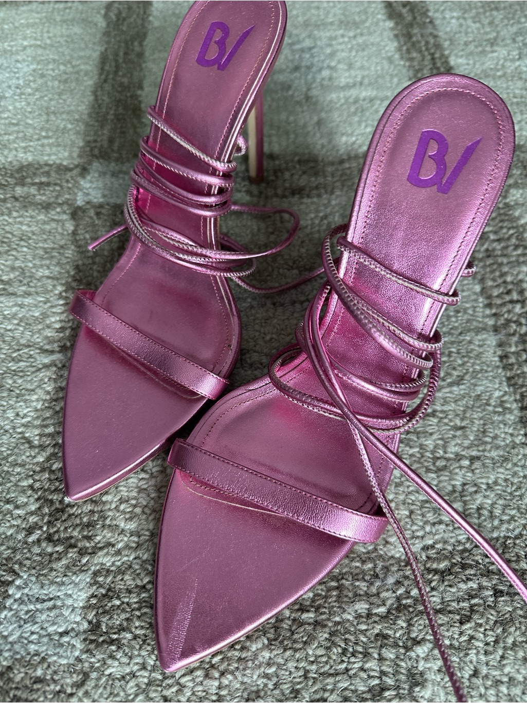 Metallic Pink Lace-Up Stiletto Heels